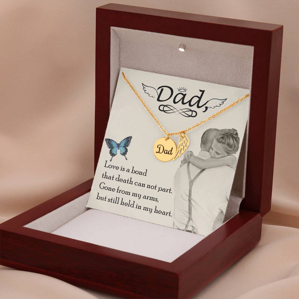 Love is Bond Remembrance Necklace for Dad Angel Wing Charm Stainless Steel or 18k Gold Finish-Express Your Love Gifts