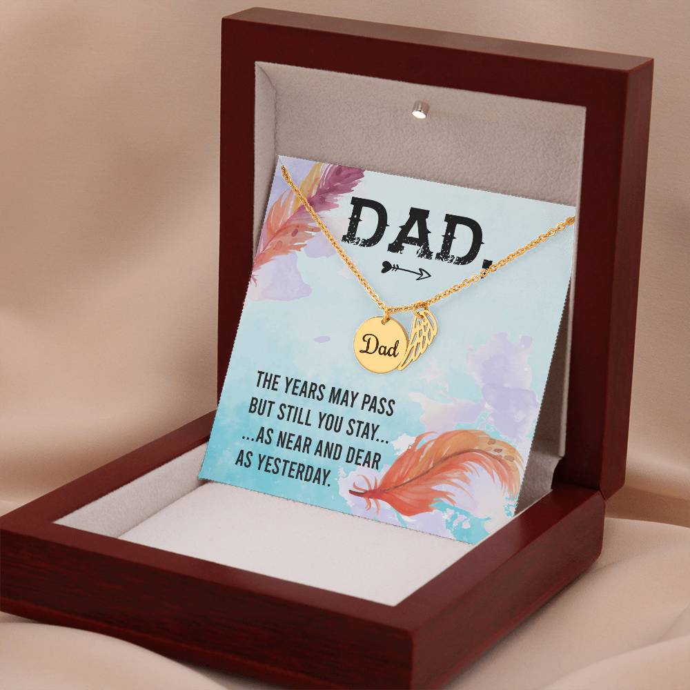 The Years May Pass Remembrance Necklace for Dad Angel Wing Charm Stainless Steel or 18k Gold Finish-Express Your Love Gifts