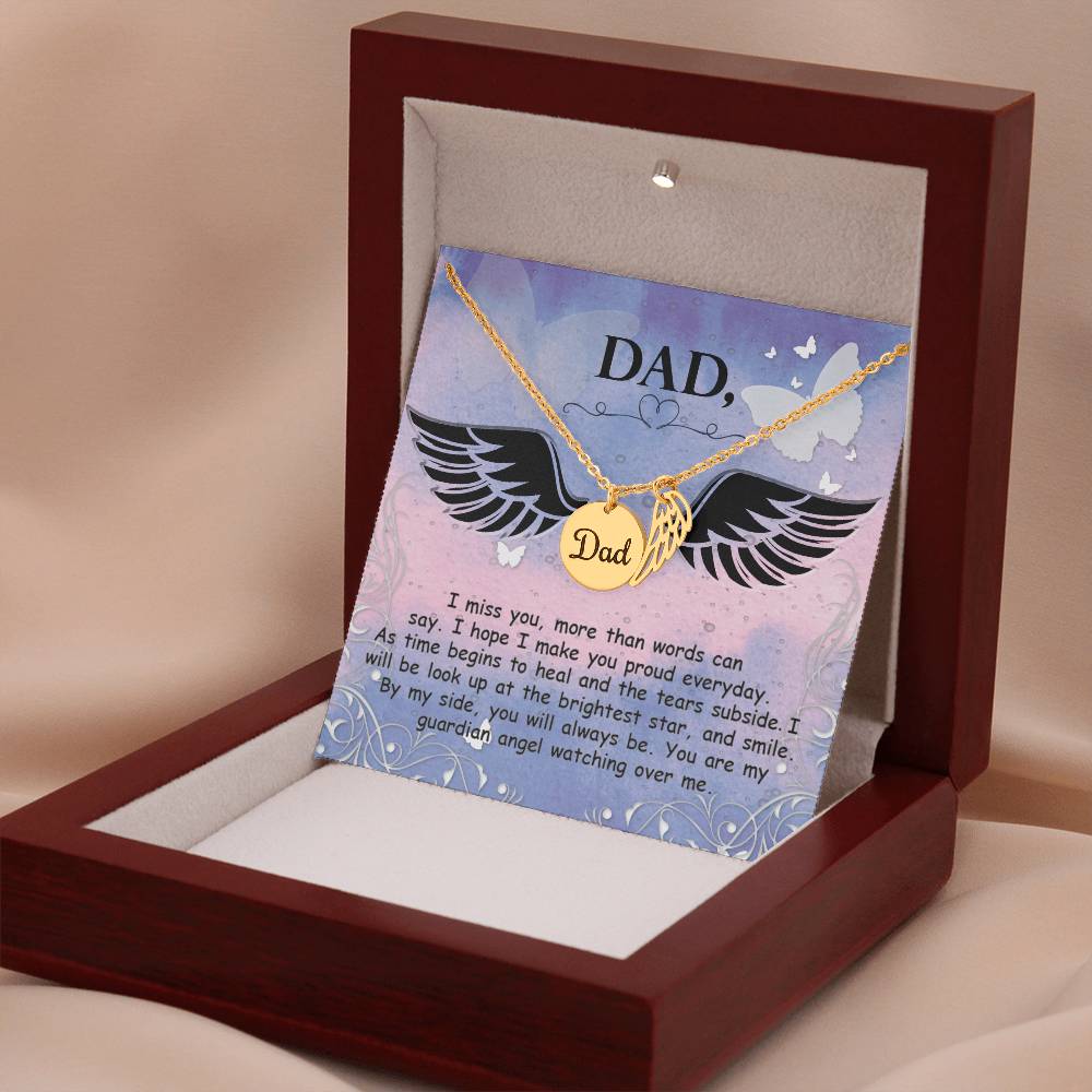 I Miss You More Remembrance Necklace for Dad Angel Wing Charm Stainless Steel or 18k Gold Finish-Express Your Love Gifts