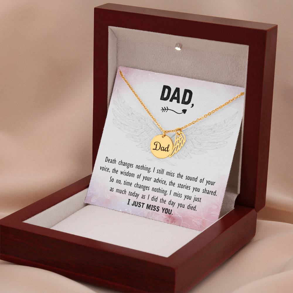 Death Changes Nothing Remembrance Necklace for Dad Angel Wing Charm Stainless Steel or 18k Gold Finish-Express Your Love Gifts
