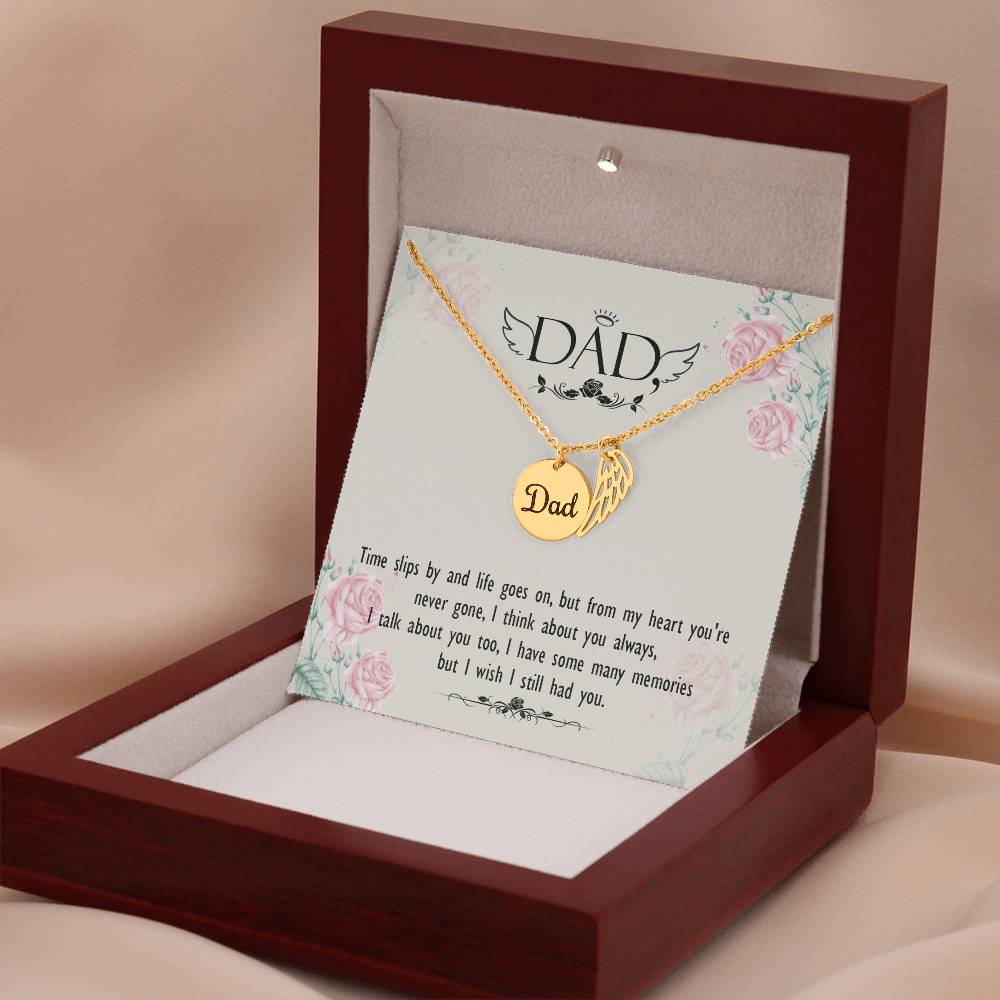 Time Slips By Remembrance Necklace for Dad Angel Wing Charm Stainless Steel or 18k Gold Finish-Express Your Love Gifts