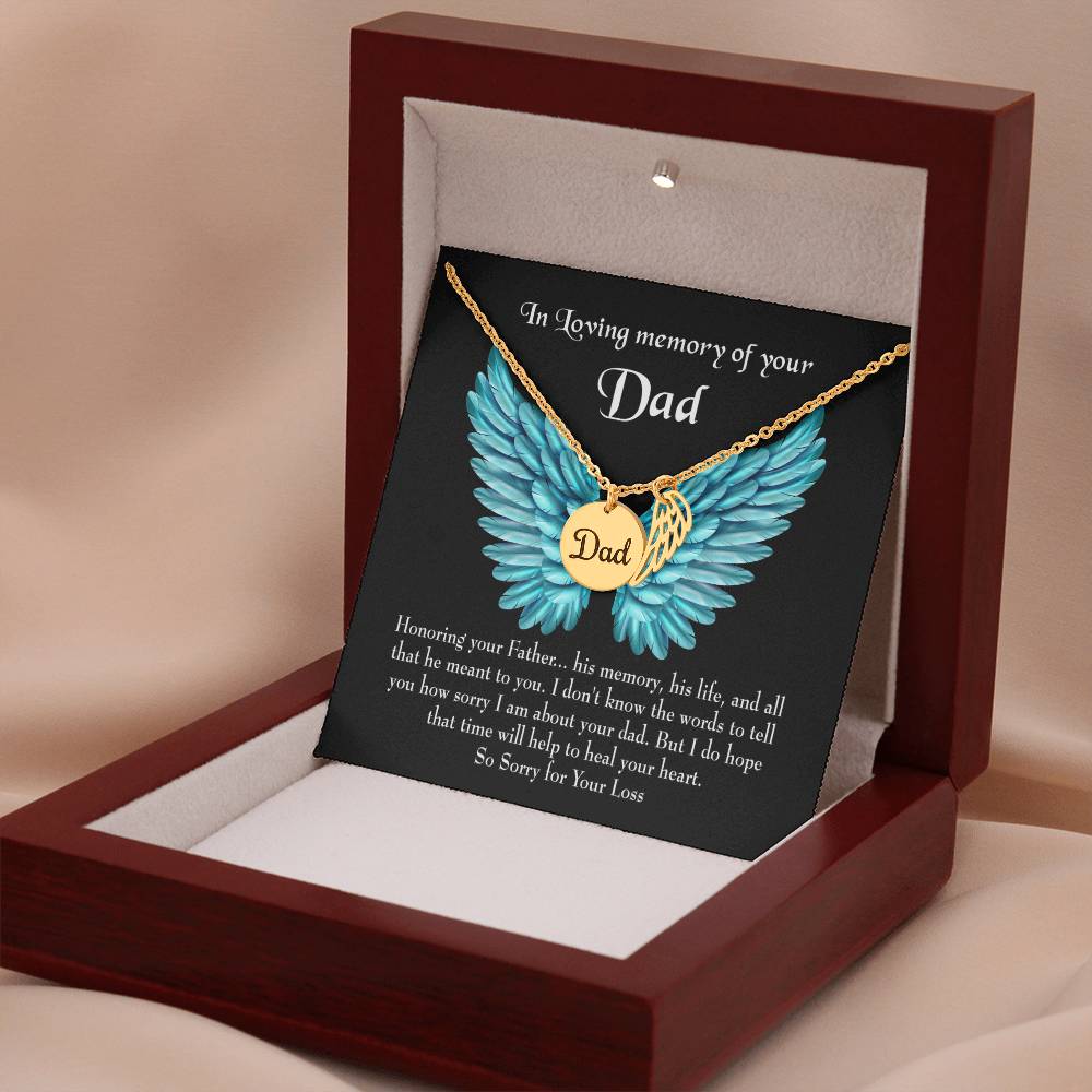 Honoring Your Dad Remembrance Necklace for Dad Angel Wing Charm Stainless Steel or 18k Gold Finish-Express Your Love Gifts