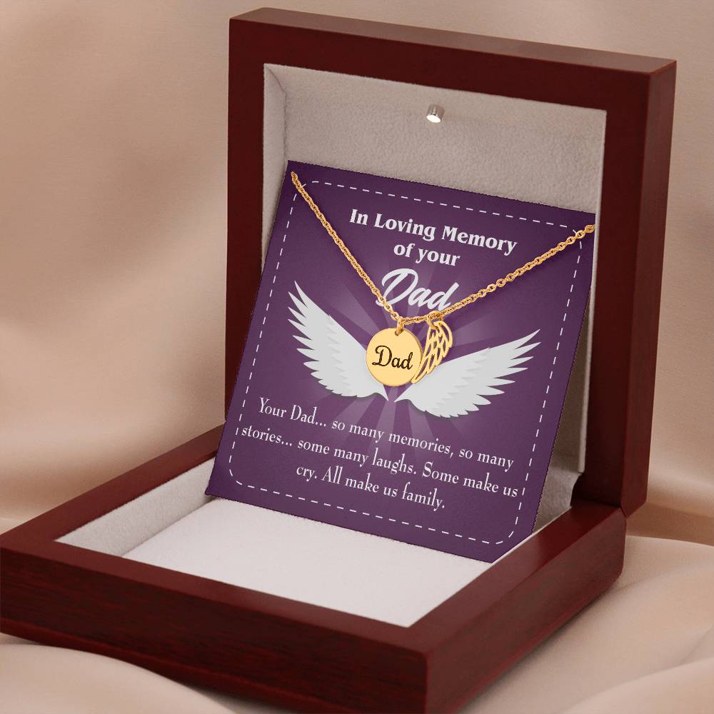 Your Dad Remembrance Necklace for Dad Angel Wing Charm Stainless Steel or 18k Gold Finish-Express Your Love Gifts