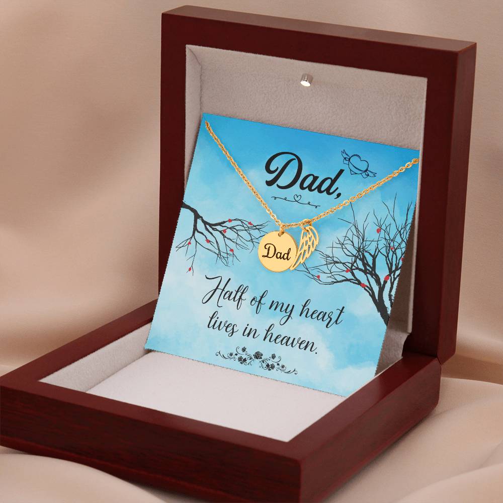 Half of My Heart Remembrance Necklace for Dad Angel Wing Charm Stainless Steel or 18k Gold Finish-Express Your Love Gifts