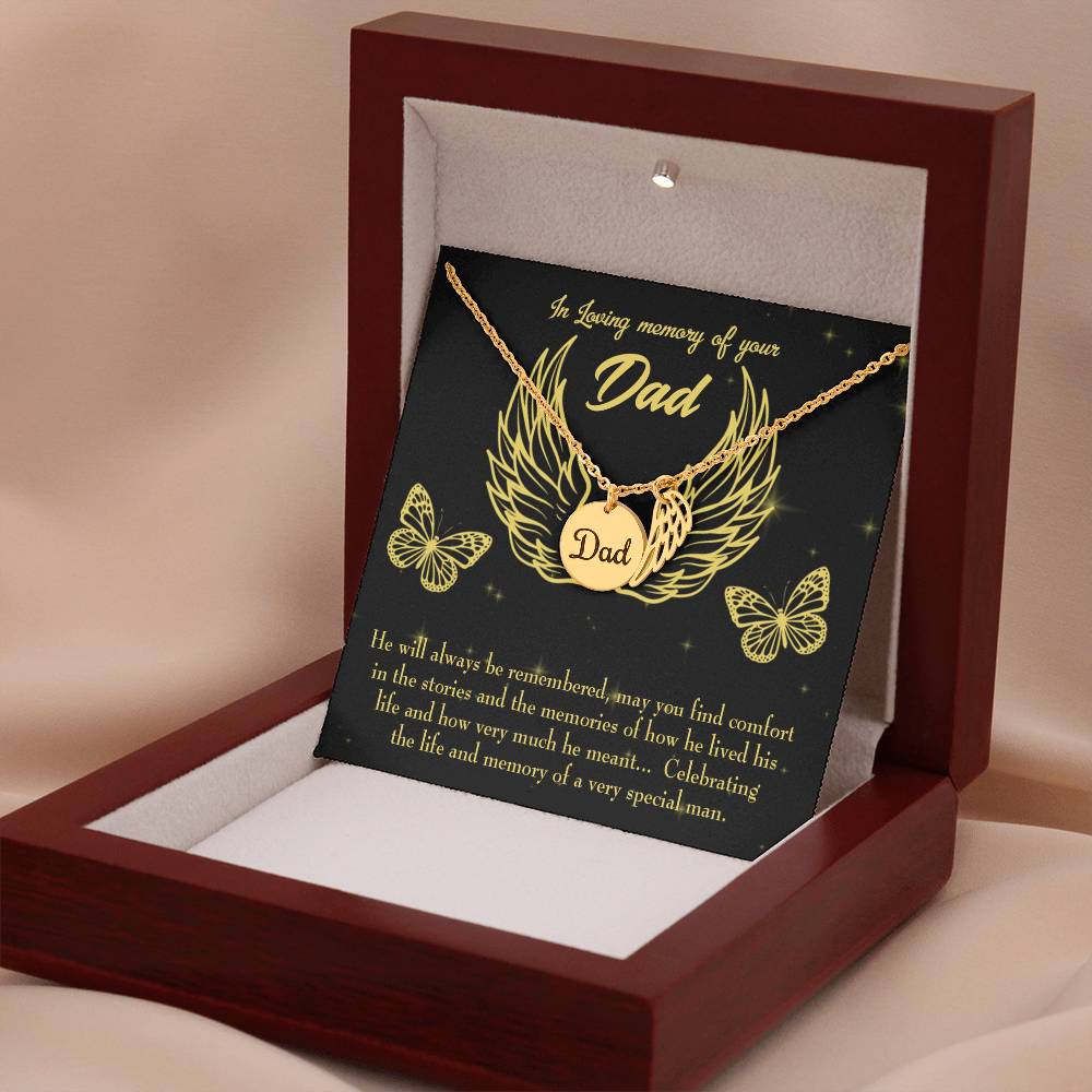 Memory of a Special Man Remembrance Necklace for Dad Angel Wing Charm Stainless Steel or 18k Gold Finish-Express Your Love Gifts