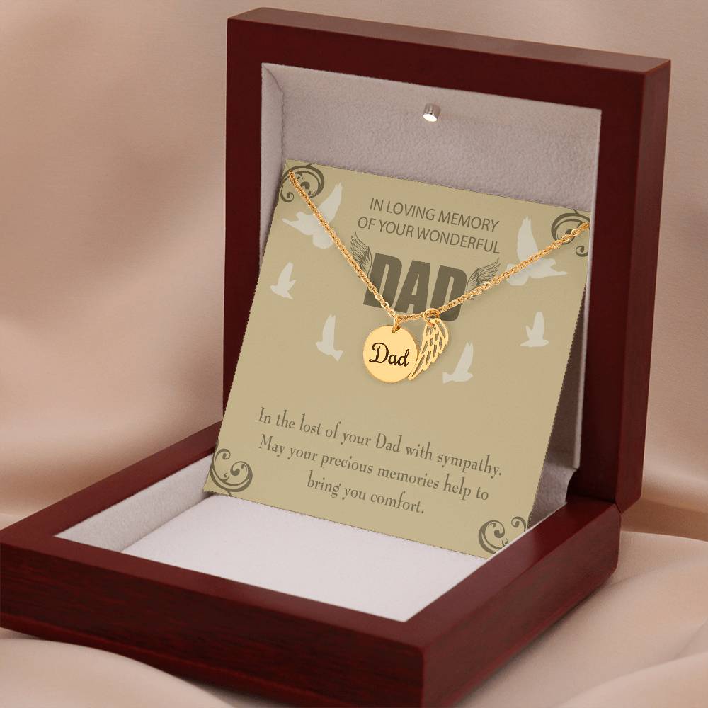 In the Lost of Your Dad Remembrance Necklace for Dad Angel Wing Charm Stainless Steel or 18k Gold Finish-Express Your Love Gifts