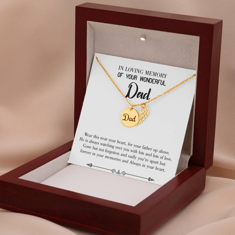 Father Up Above Remembrance Necklace for Dad Angel Wing Charm Stainless Steel or 18k Gold Finish-Express Your Love Gifts