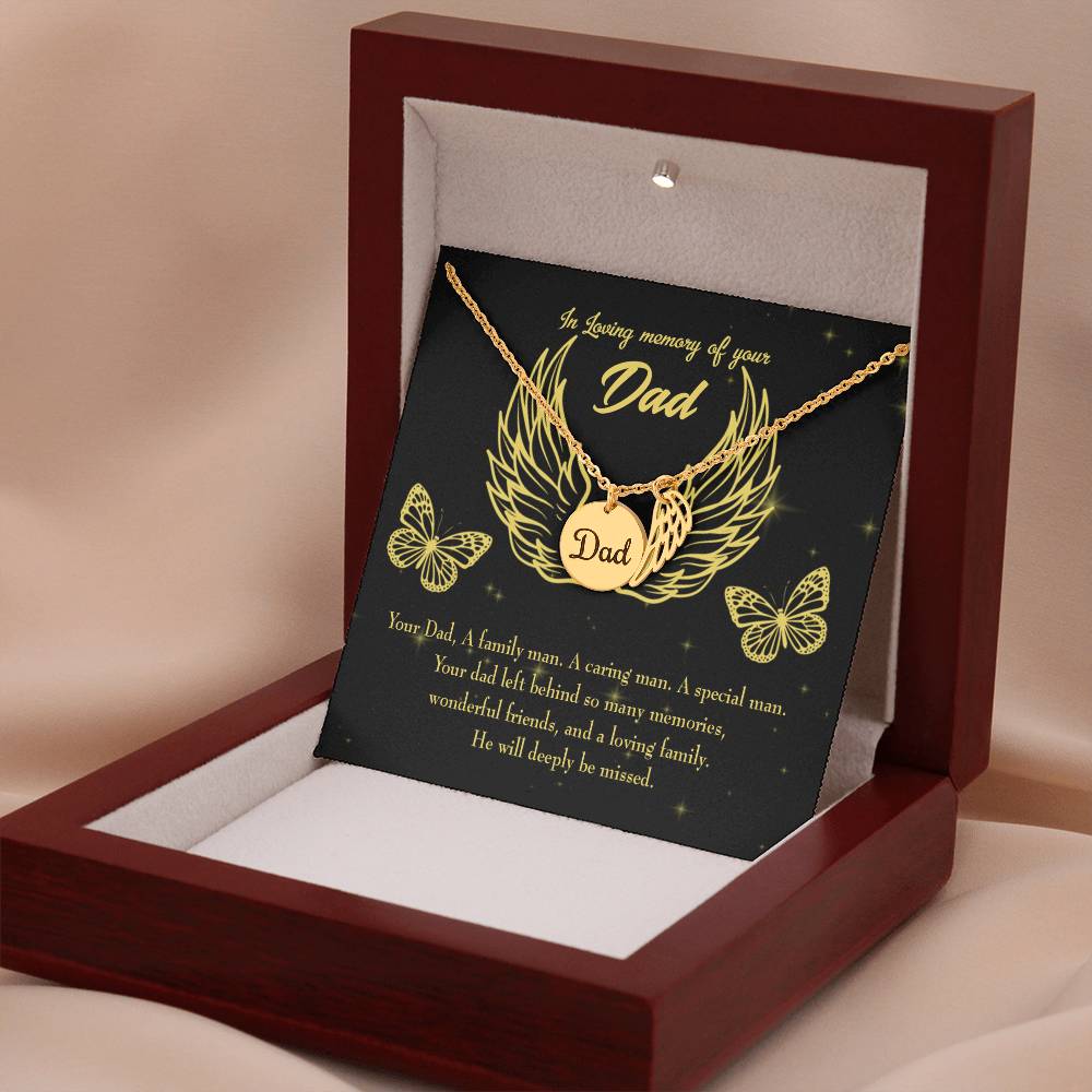 A Family Man Remembrance Necklace for Dad Angel Wing Charm Stainless Steel or 18k Gold Finish-Express Your Love Gifts