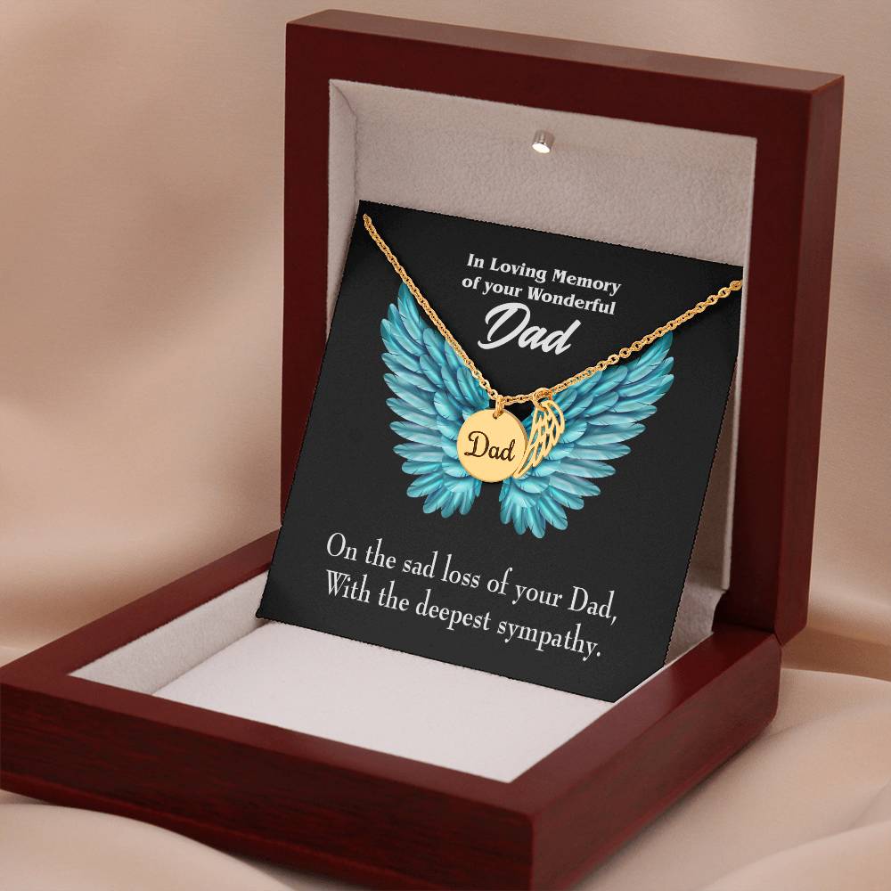 With Deepest Sympathy Remembrance Necklace for Dad Angel Wing Charm Stainless Steel or 18k Gold Finish-Express Your Love Gifts