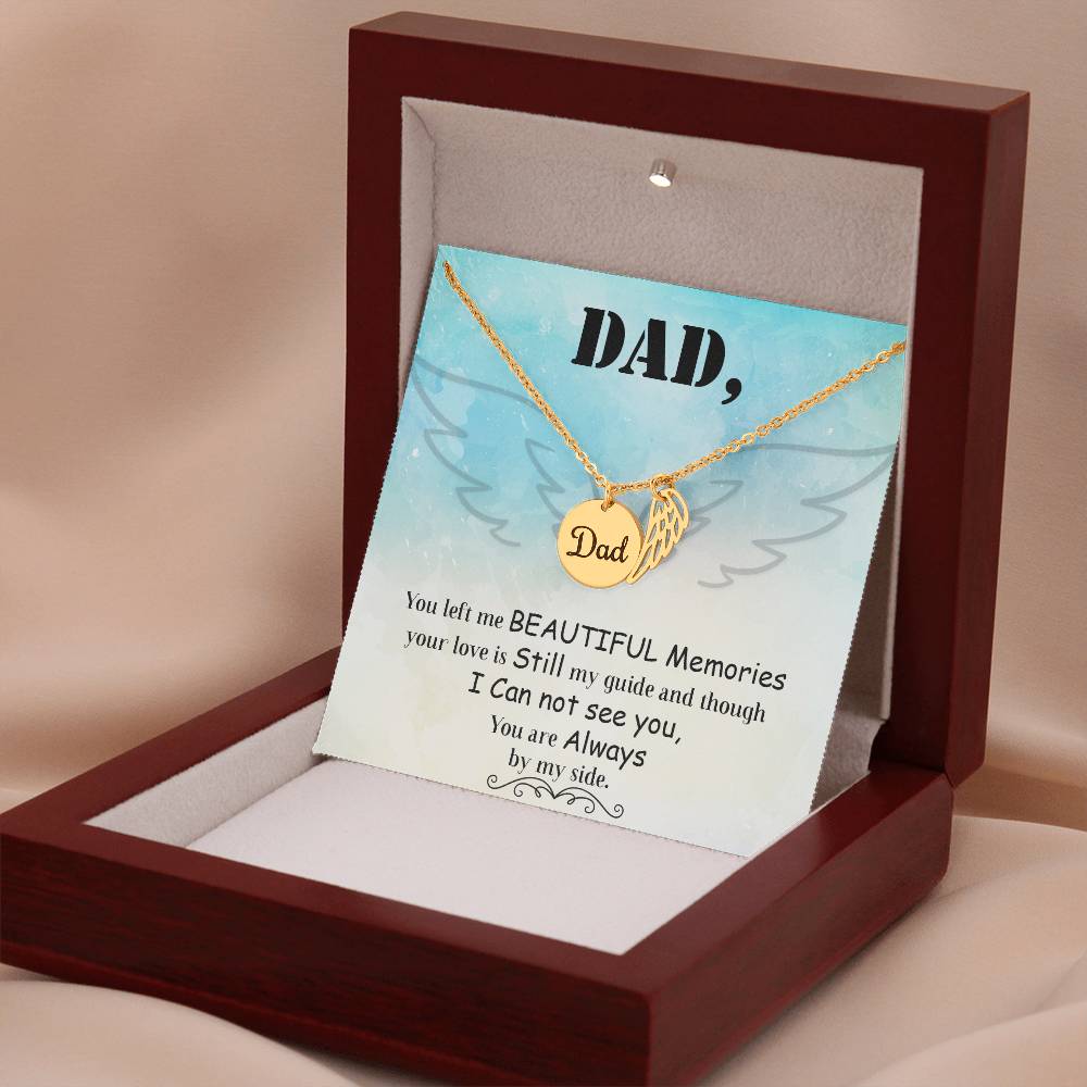 Dad You Left Me Remembrance Necklace for Dad Angel Wing Charm Stainless Steel or 18k Gold Finish-Express Your Love Gifts