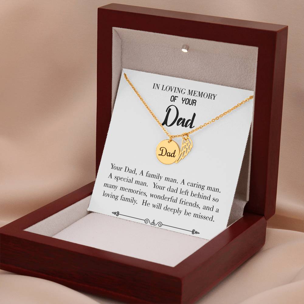 A Special Family Man Remembrance Necklace for Dad Angel Wing Charm Stainless Steel or 18k Gold Finish-Express Your Love Gifts