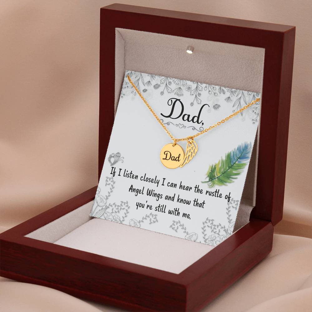 If I Listen Closely Remembrance Necklace for Dad Angel Wing Charm Stainless Steel or 18k Gold Finish-Express Your Love Gifts