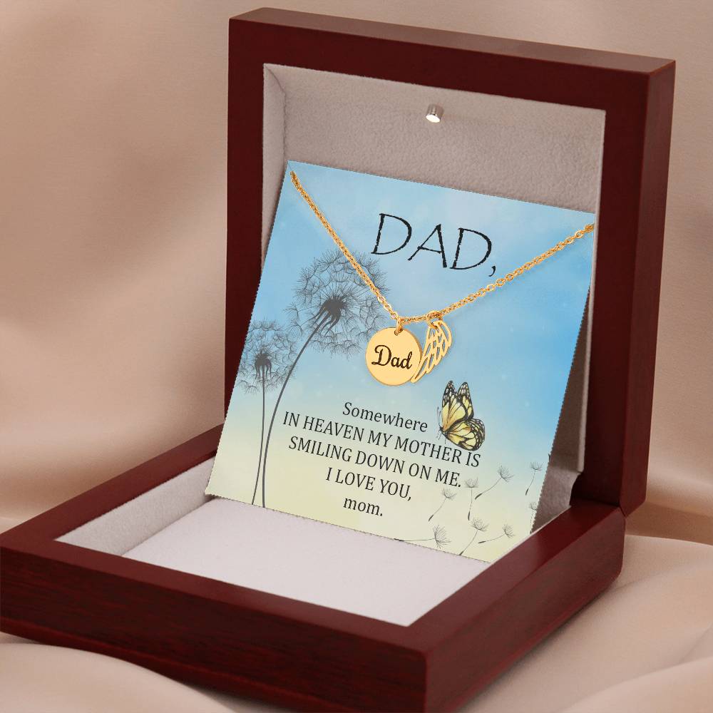 Somewhere in Heaven Remembrance Necklace for Dad Angel Wing Charm Stainless Steel or 18k Gold Finish-Express Your Love Gifts