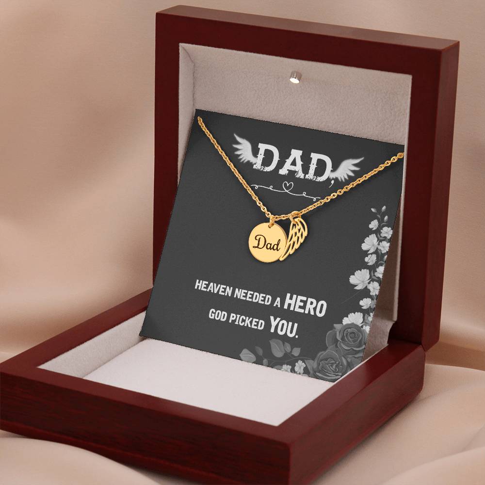 Heaven Needed a Hero Remembrance Necklace for Dad Angel Wing Charm Stainless Steel or 18k Gold Finish-Express Your Love Gifts