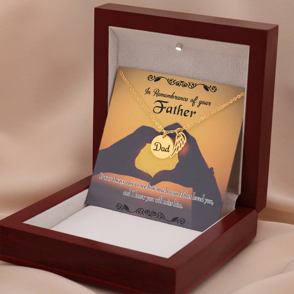 Easy to See Remembrance Necklace for Dad Angel Wing Charm Stainless Steel or 18k Gold Finish-Express Your Love Gifts