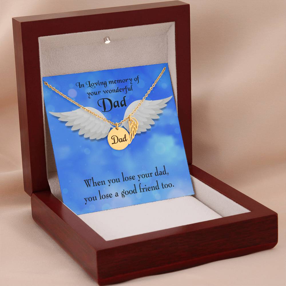 Dad and a Good Friend Remembrance Necklace for Dad Angel Wing Charm Stainless Steel or 18k Gold Finish-Express Your Love Gifts