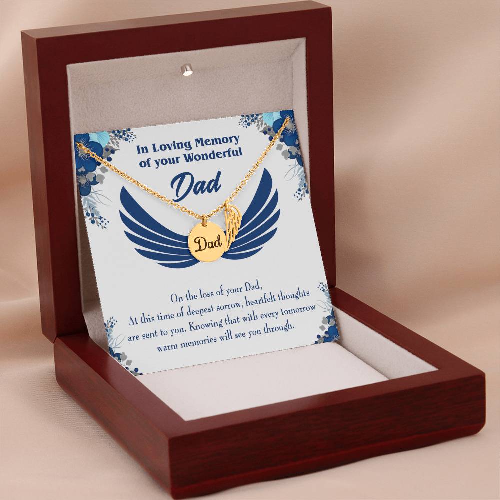 Deepest Sorrow Remembrance Necklace for Dad Angel Wing Charm Stainless Steel or 18k Gold Finish-Express Your Love Gifts