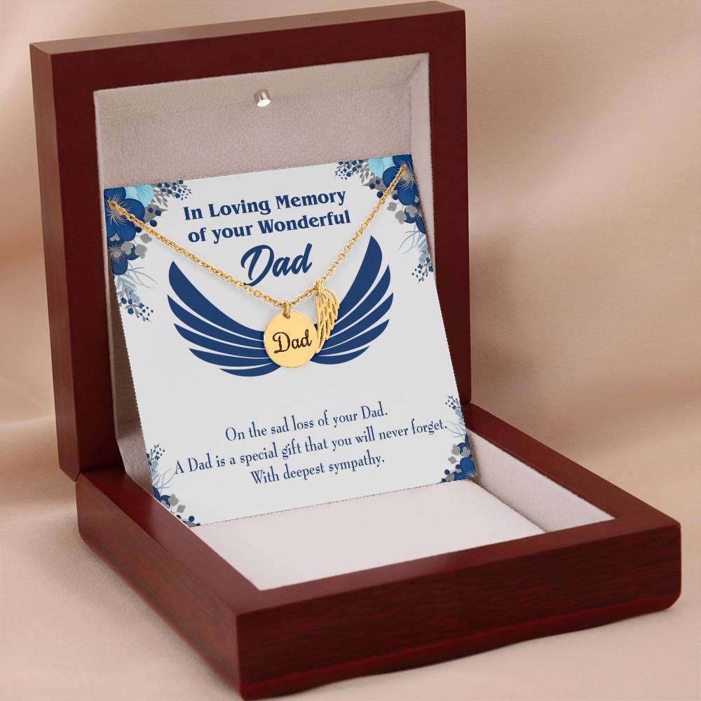Dad is a Special Gift Remembrance Necklace for Dad Angel Wing Charm Stainless Steel or 18k Gold Finish-Express Your Love Gifts