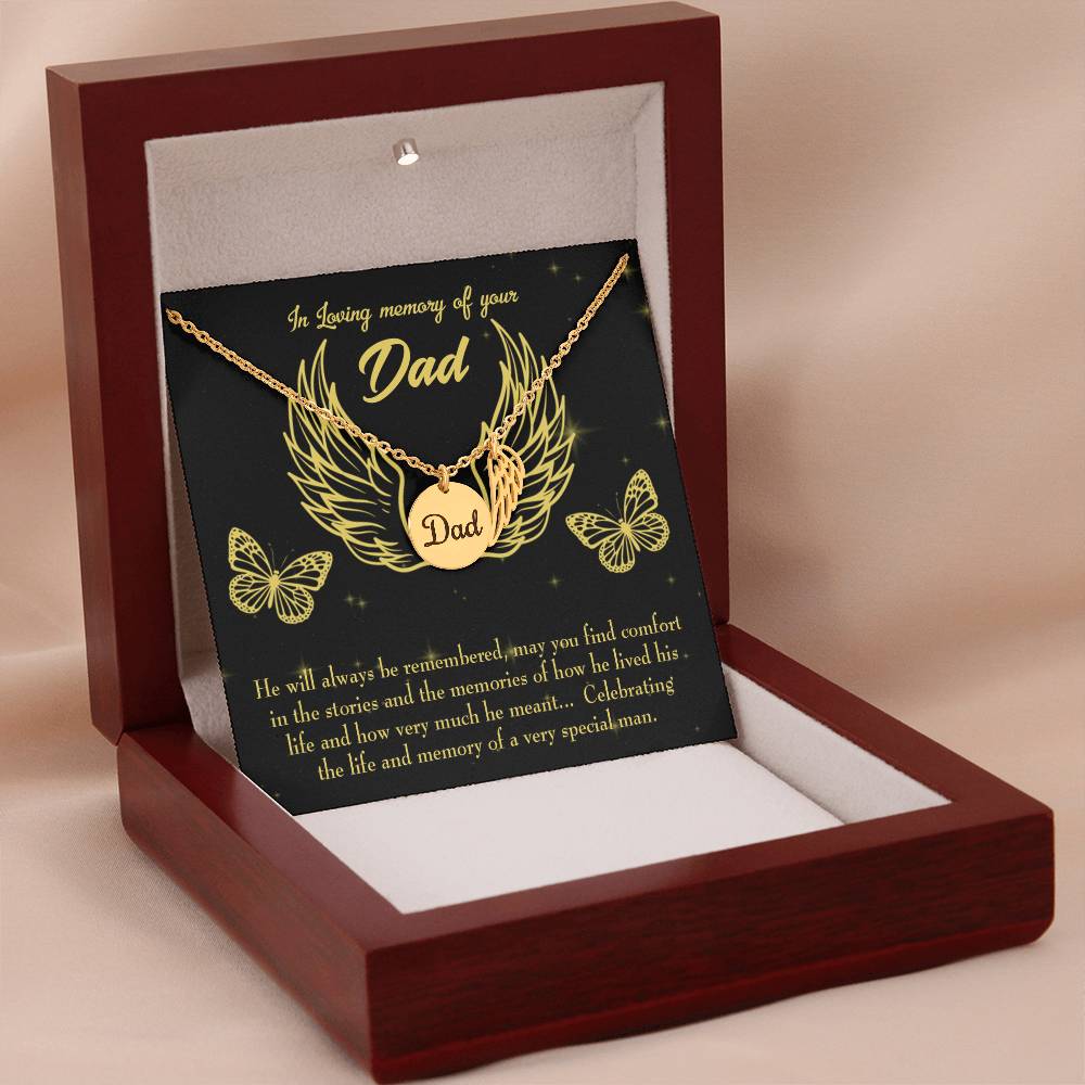 Memory of a Special Man Remembrance Necklace for Dad Angel Wing Charm Stainless Steel or 18k Gold Finish-Express Your Love Gifts