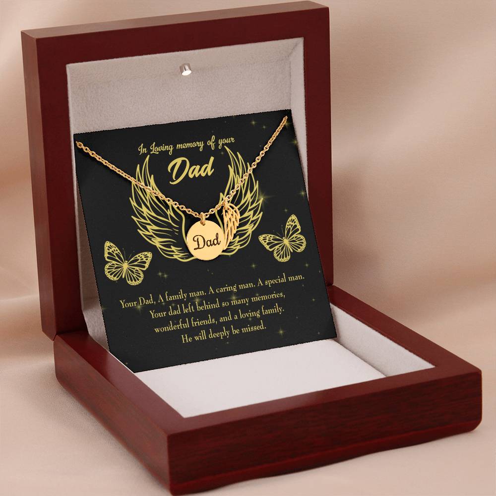 A Family Man Remembrance Necklace for Dad Angel Wing Charm Stainless Steel or 18k Gold Finish-Express Your Love Gifts