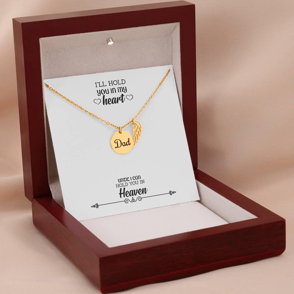 I'll Hold You in My Heart Remembrance Necklace for Dad Angel Wing Charm Stainless Steel or 18k Gold Finish-Express Your Love Gifts
