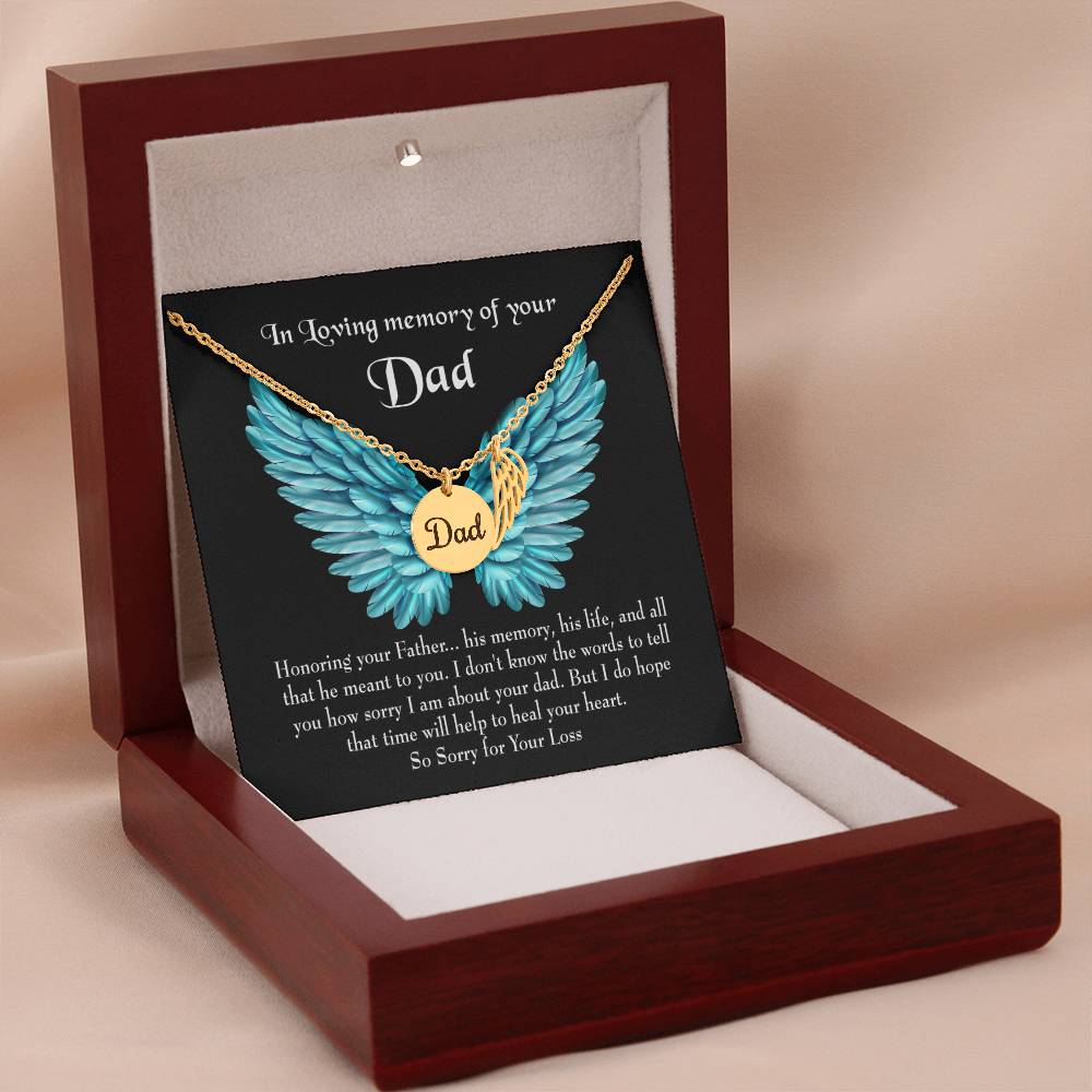 Honoring Your Dad Remembrance Necklace for Dad Angel Wing Charm Stainless Steel or 18k Gold Finish-Express Your Love Gifts
