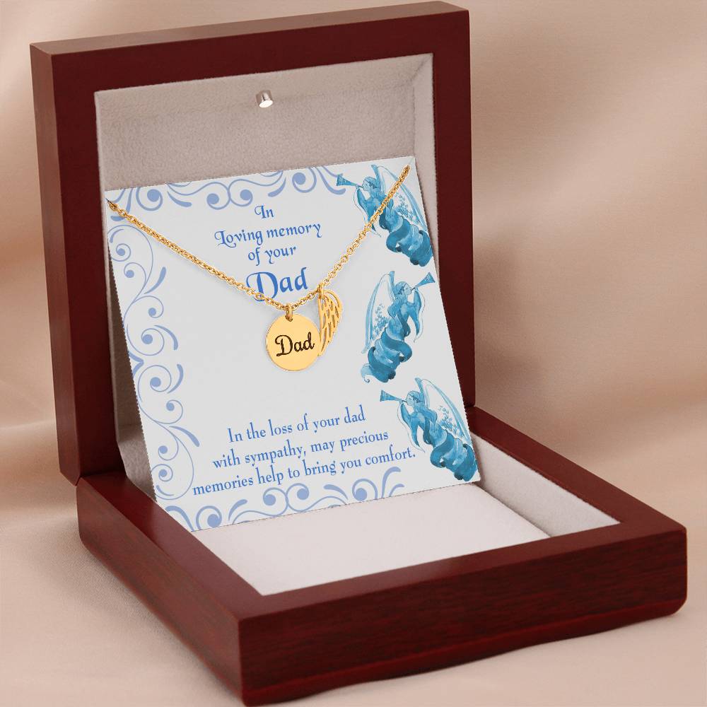 Precious Memories Remembrance Necklace for Dad Angel Wing Charm Stainless Steel or 18k Gold Finish-Express Your Love Gifts