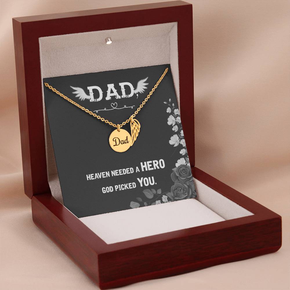 Heaven Needed a Hero Remembrance Necklace for Dad Angel Wing Charm Stainless Steel or 18k Gold Finish-Express Your Love Gifts