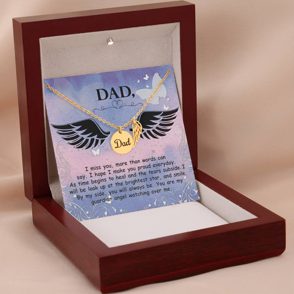 I Miss You More Remembrance Necklace for Dad Angel Wing Charm Stainless Steel or 18k Gold Finish-Express Your Love Gifts