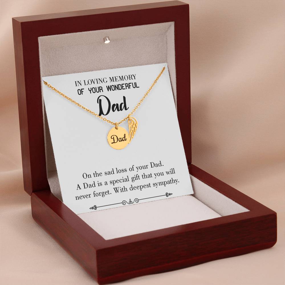 Special Gift Remembrance Necklace for Dad Angel Wing Charm Stainless Steel or 18k Gold Finish-Express Your Love Gifts