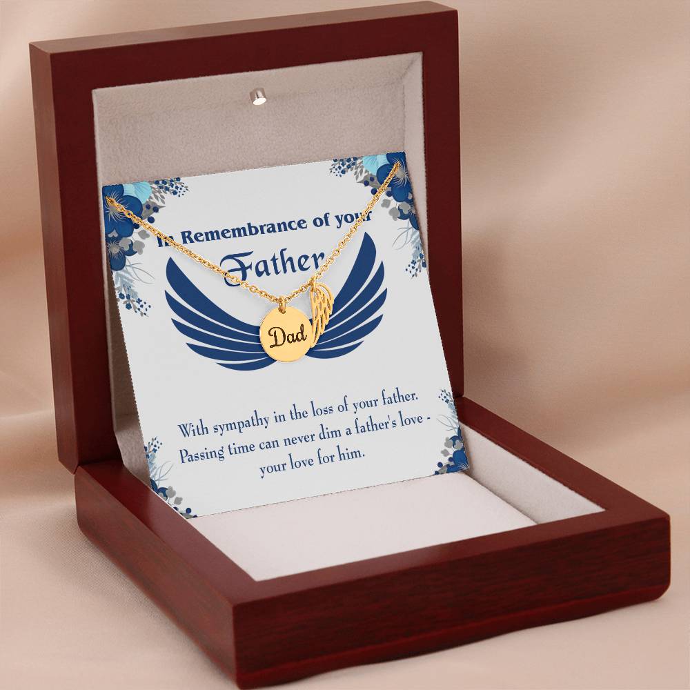 Your Love for Him Remembrance Necklace for Dad Angel Wing Charm Stainless Steel or 18k Gold Finish-Express Your Love Gifts