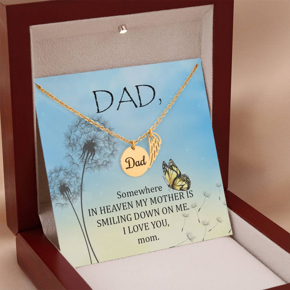 Somewhere in Heaven Remembrance Necklace for Dad Angel Wing Charm Stainless Steel or 18k Gold Finish-Express Your Love Gifts