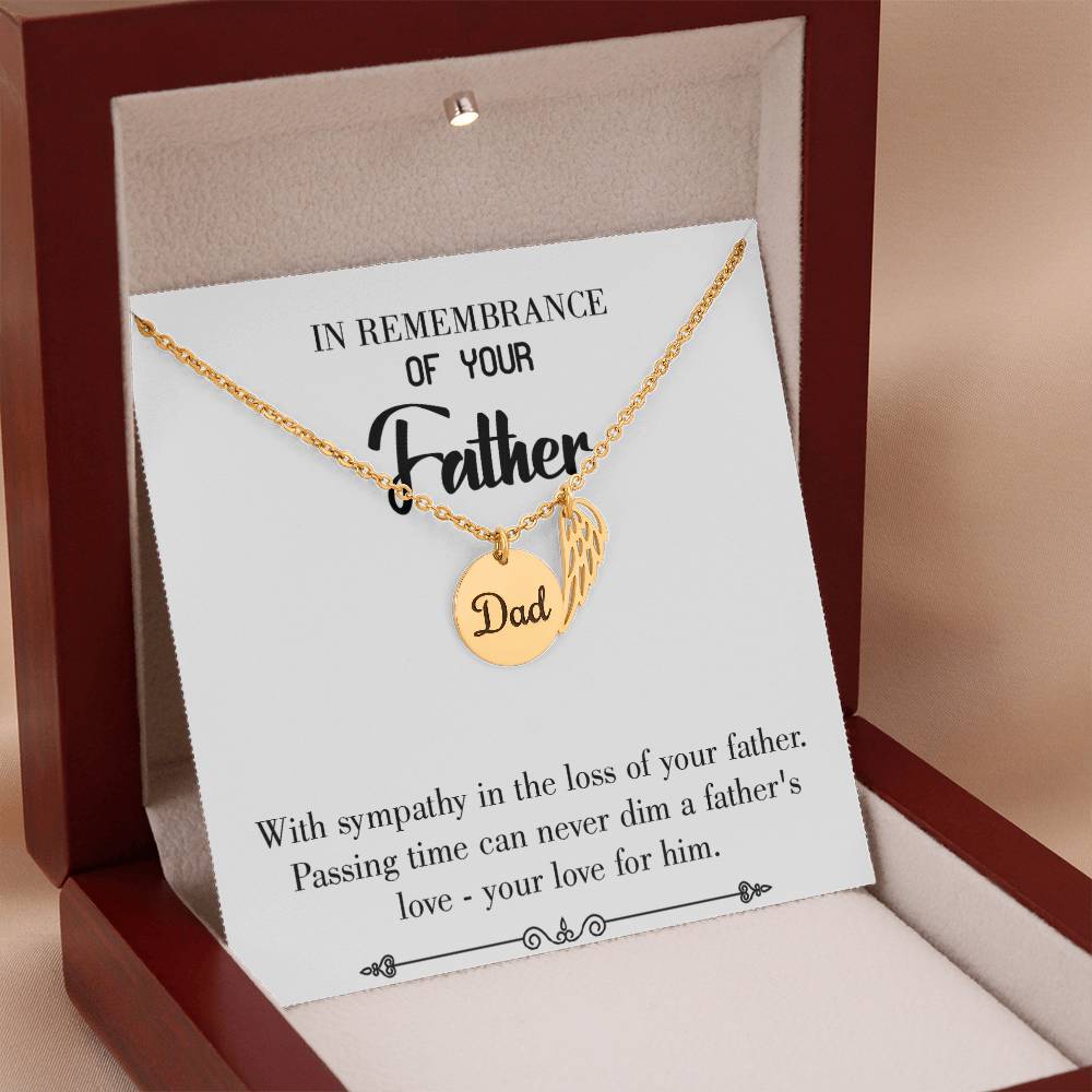 Passing Time Remembrance Necklace for Dad Angel Wing Charm Stainless Steel or 18k Gold Finish-Express Your Love Gifts