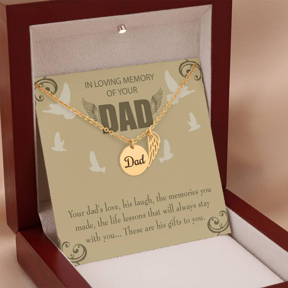 In Loving Memory Remembrance Necklace for Dad Angel Wing Charm Stainless Steel or 18k Gold Finish Remembrance Necklace for Dad Angel Wing Charm Stainless Steel or 18k Gold Finish-Express Your Love Gifts