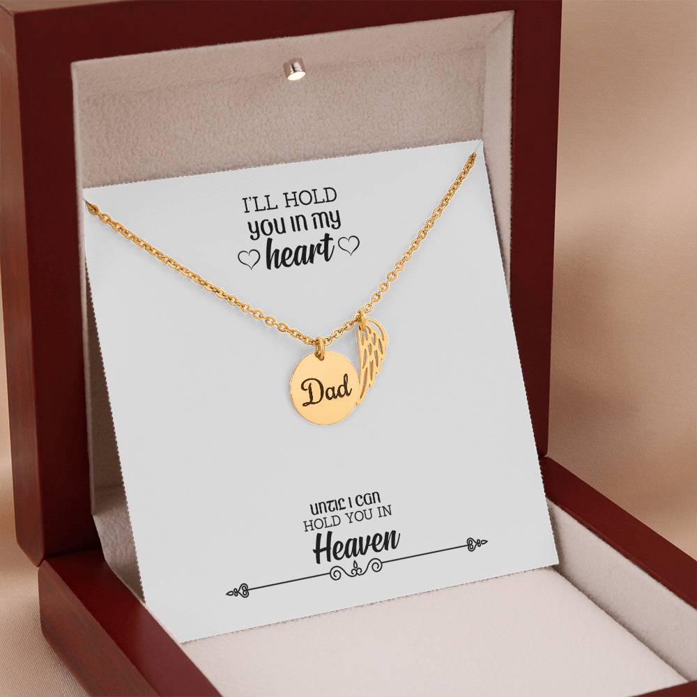 I'll Hold You in My Heart Remembrance Necklace for Dad Angel Wing Charm Stainless Steel or 18k Gold Finish-Express Your Love Gifts