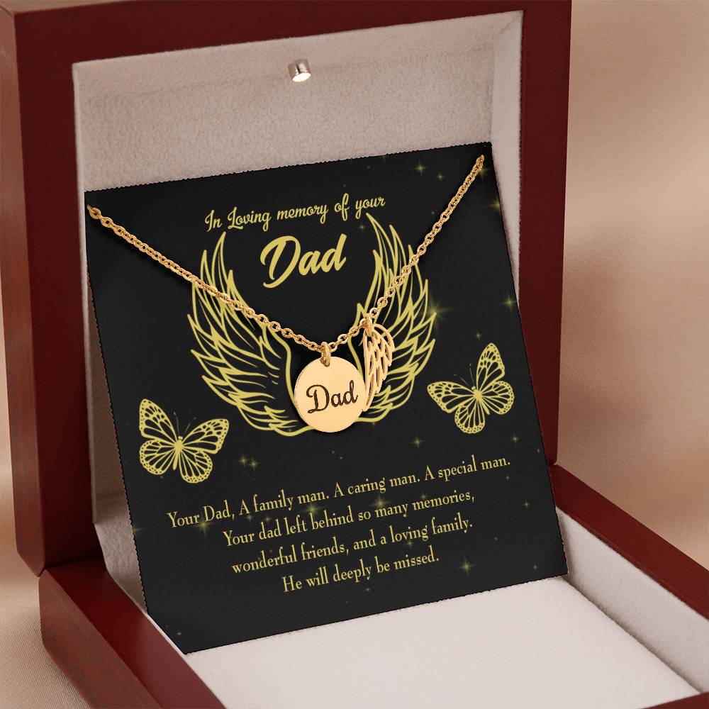 A Family Man Remembrance Necklace for Dad Angel Wing Charm Stainless Steel or 18k Gold Finish-Express Your Love Gifts