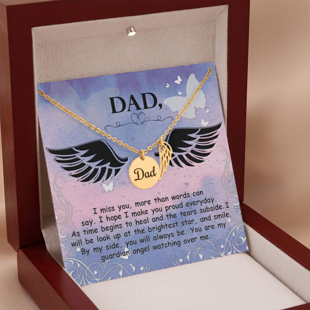 I Miss You More Remembrance Necklace for Dad Angel Wing Charm Stainless Steel or 18k Gold Finish-Express Your Love Gifts