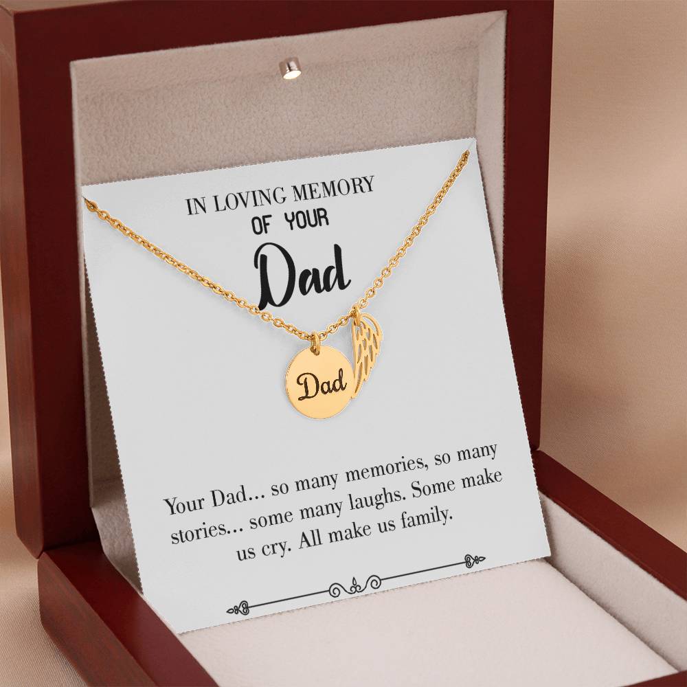 Many Stories Remembrance Necklace for Dad Angel Wing Charm Stainless Steel or 18k Gold Finish-Express Your Love Gifts