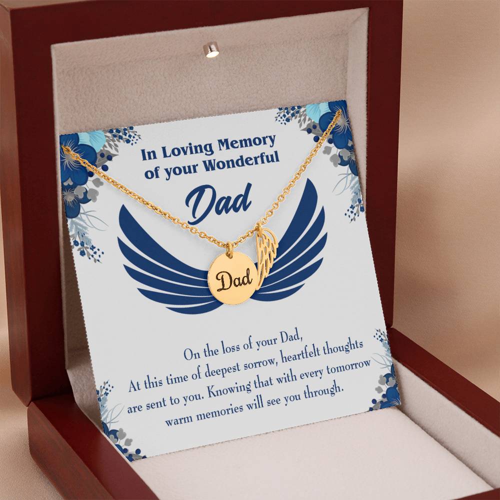 Deepest Sorrow Remembrance Necklace for Dad Angel Wing Charm Stainless Steel or 18k Gold Finish-Express Your Love Gifts