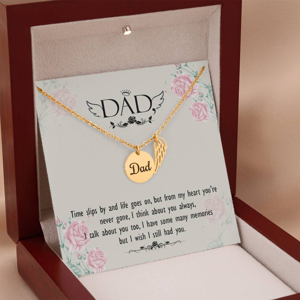 Time Slips By Remembrance Necklace for Dad Angel Wing Charm Stainless Steel or 18k Gold Finish-Express Your Love Gifts