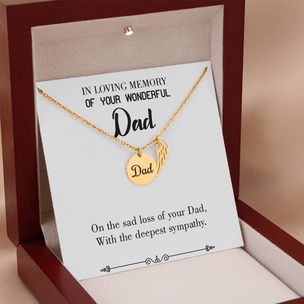 Deepest Sympathy Remembrance Necklace for Dad Angel Wing Charm Stainless Steel or 18k Gold Finish-Express Your Love Gifts