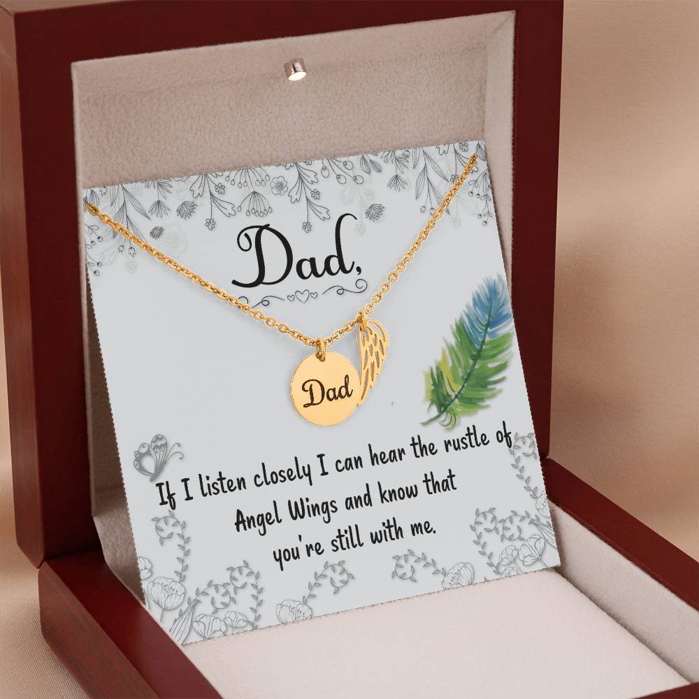 If I Listen Closely Remembrance Necklace for Dad Angel Wing Charm Stainless Steel or 18k Gold Finish-Express Your Love Gifts