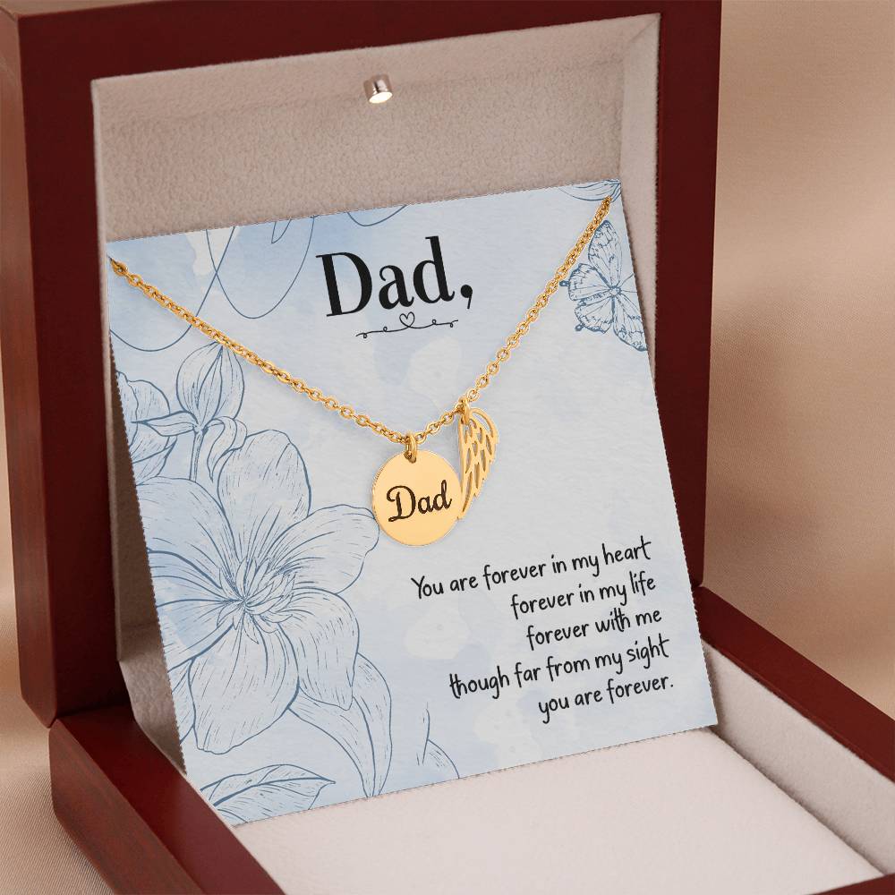 You are Forever in My Heart Dad Remembrance Necklace for Dad Angel Wing Charm Stainless Steel or 18k Gold Finish-Express Your Love Gifts