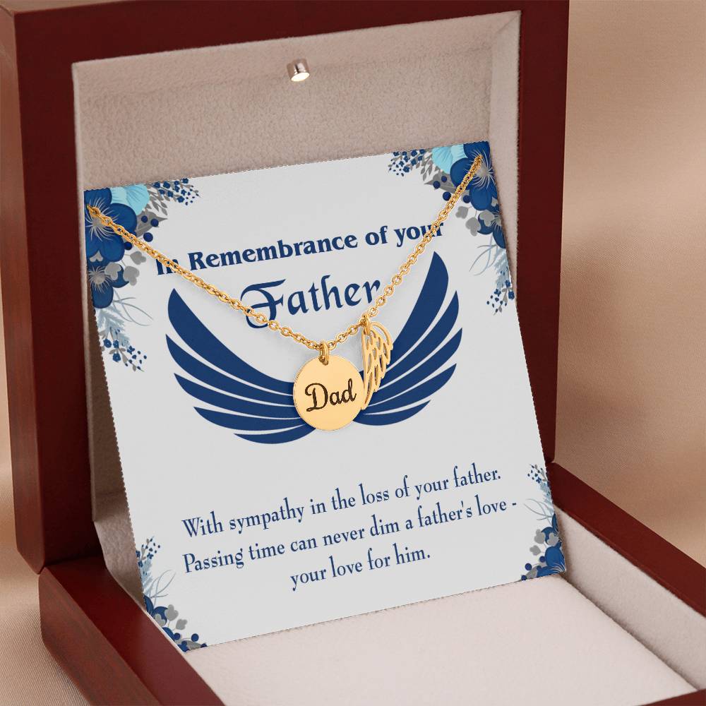 Your Love for Him Remembrance Necklace for Dad Angel Wing Charm Stainless Steel or 18k Gold Finish-Express Your Love Gifts