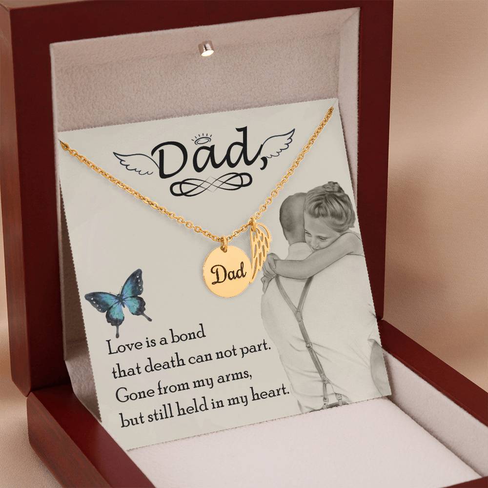 Love is Bond Remembrance Necklace for Dad Angel Wing Charm Stainless Steel or 18k Gold Finish-Express Your Love Gifts