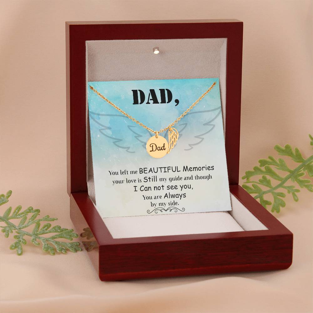 Dad You Left Me Remembrance Necklace for Dad Angel Wing Charm Stainless Steel or 18k Gold Finish-Express Your Love Gifts
