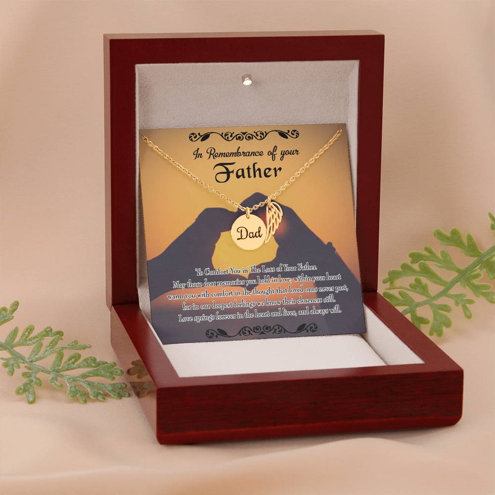 To Comfort You Remembrance Necklace for Dad Angel Wing Charm Stainless Steel or 18k Gold Finish-Express Your Love Gifts