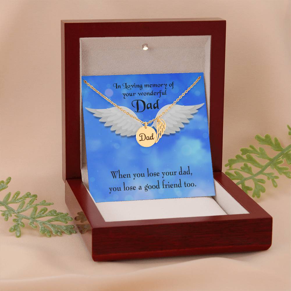 Dad and a Good Friend Remembrance Necklace for Dad Angel Wing Charm Stainless Steel or 18k Gold Finish-Express Your Love Gifts