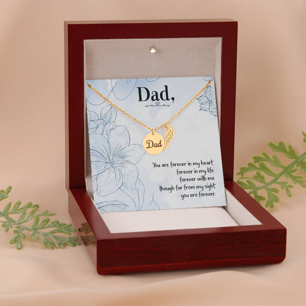 You are Forever in My Heart Dad Remembrance Necklace for Dad Angel Wing Charm Stainless Steel or 18k Gold Finish-Express Your Love Gifts