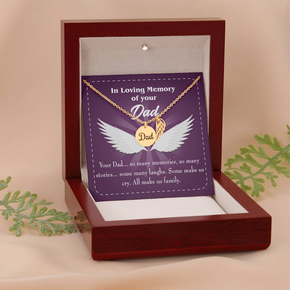 Your Dad Remembrance Necklace for Dad Angel Wing Charm Stainless Steel or 18k Gold Finish-Express Your Love Gifts
